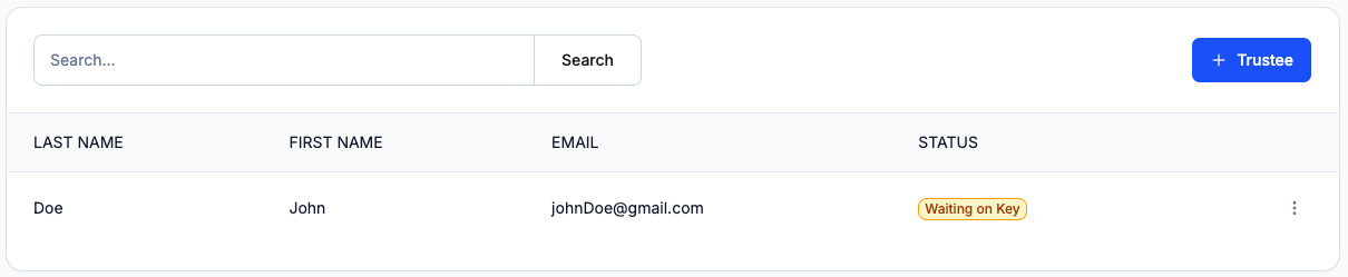 Trustee overview showing distributed key management across committee members